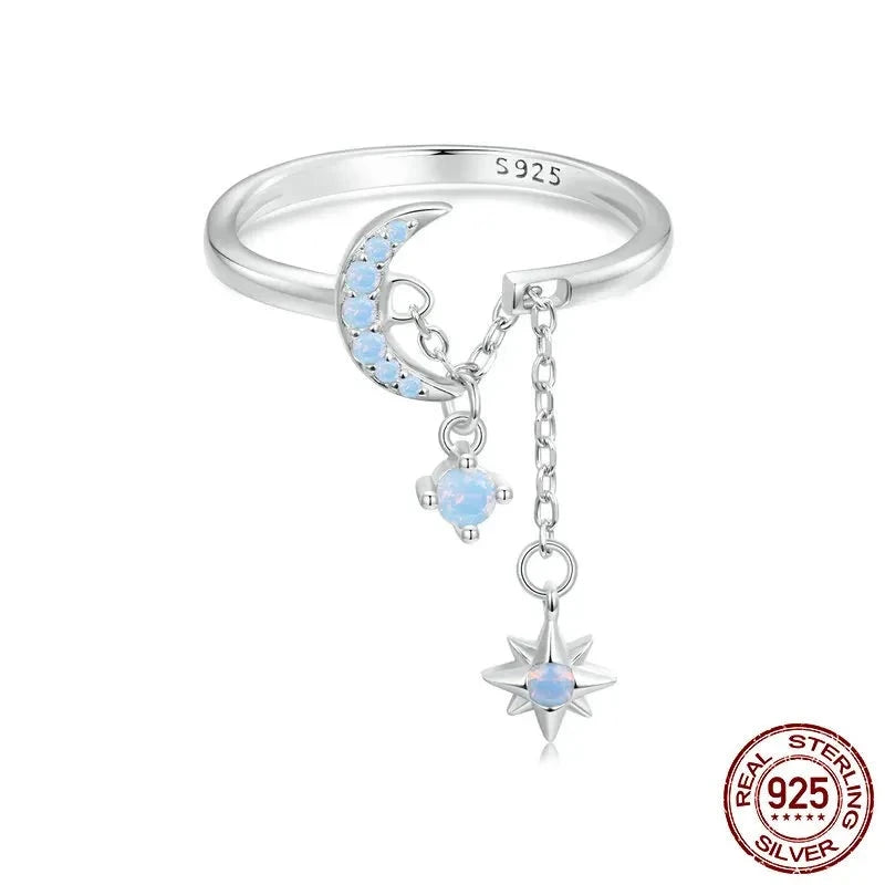 Opal Star and Moon Double Layer Ring