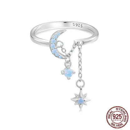 Opal Star and Moon Double Layer Ring