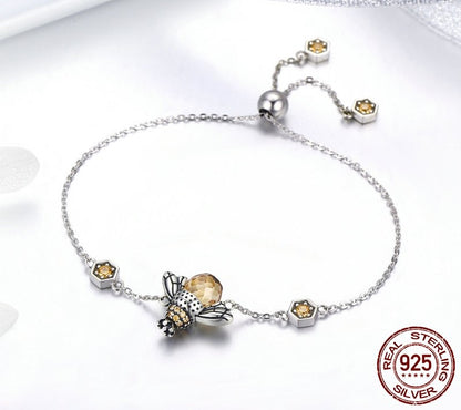 925 Sterling Silver Honey Bee Bracelet - TEA LU SHOP