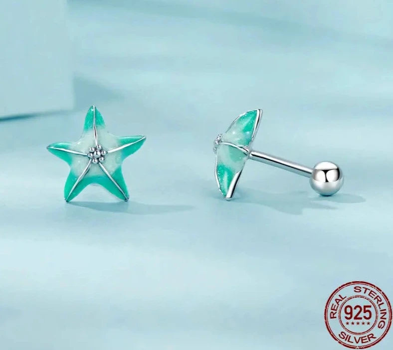 925 Sterling Silver Blue Starfish Stud Earrings