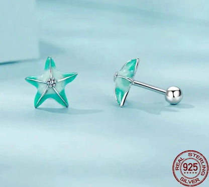 925 Sterling Silver Blue Starfish Stud Earrings