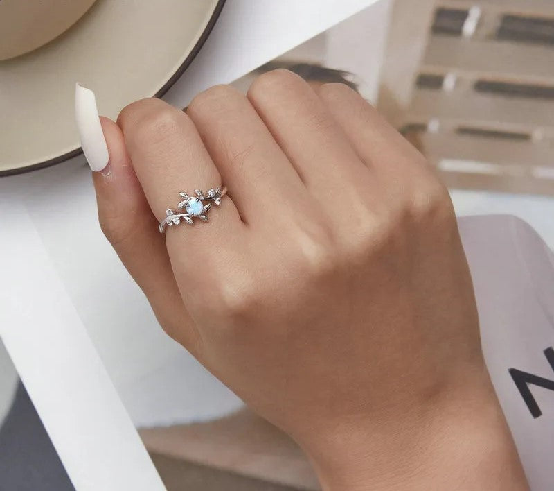 925 Sterling Silver Opal Stone Ring - TEA LU SHOP