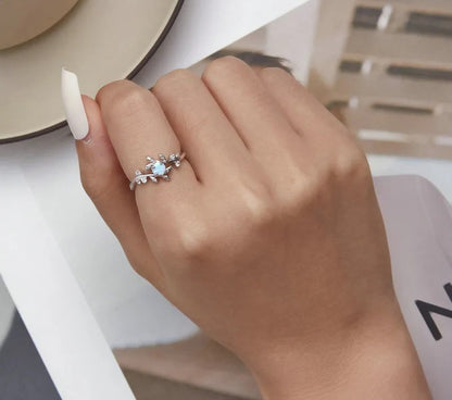 925 Sterling Silver Opal Stone Ring - TEA LU SHOP