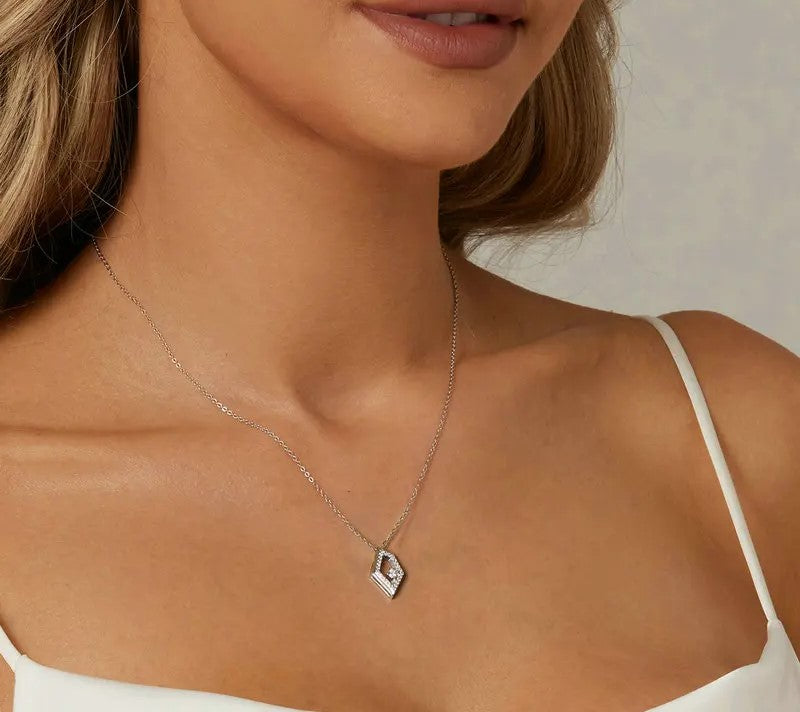 925 Sterling Silver Geometric Necklace - TEA LU SHOP