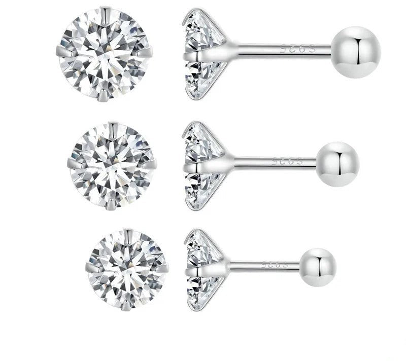 925 Sterling Silver Classic CZ Stud Earrings - TEA LU SHOP