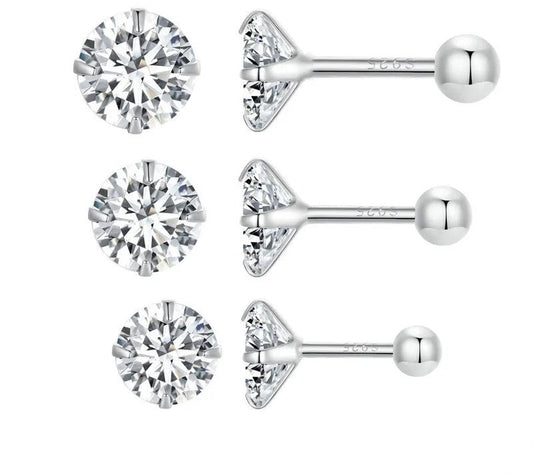 925 Sterling Silver Classic CZ Stud Earrings - TEA LU SHOP