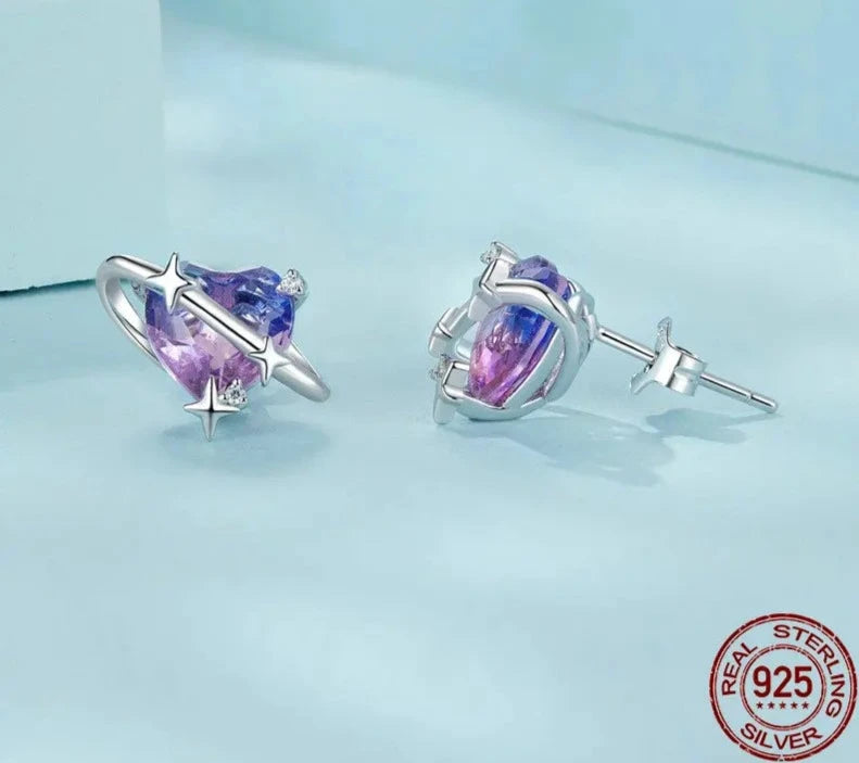 925 Sterling Silver Gradient Starry Stud Earrings