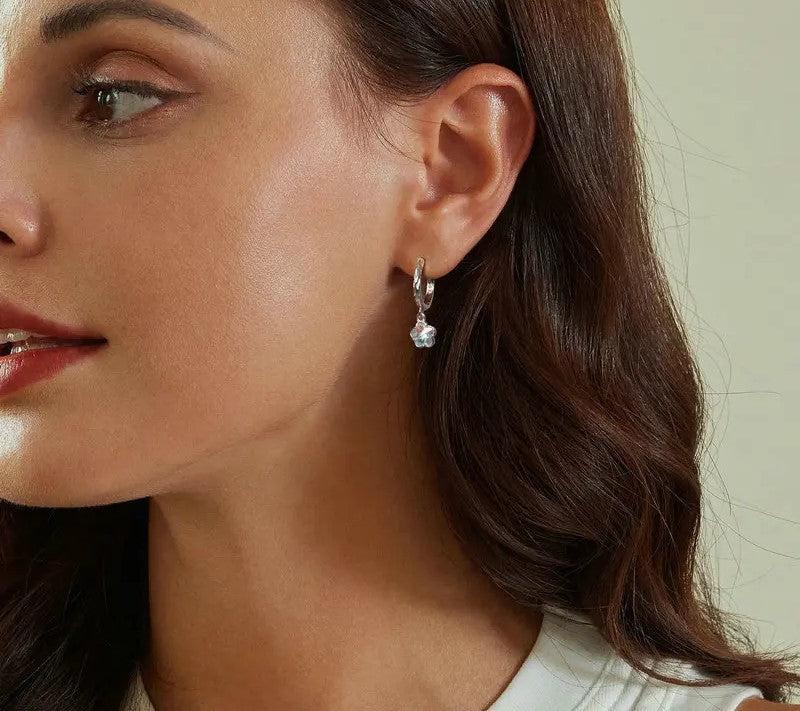 925 Sterling Silver Fantasy Ice Flower Hoop Earrings - Shine Bright Store