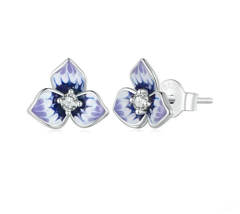 925 Sterling Silver Purple Enamel Stud Earrings - TEA LU SHOP