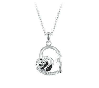 925 Sterling Silver Heart Shape Cute Panda Necklace - TEA LU SHOP