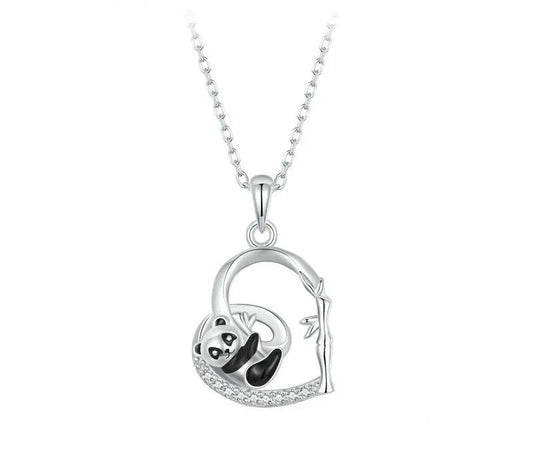 925 Sterling Silver Heart Shape Cute Panda Necklace - TEA LU SHOP