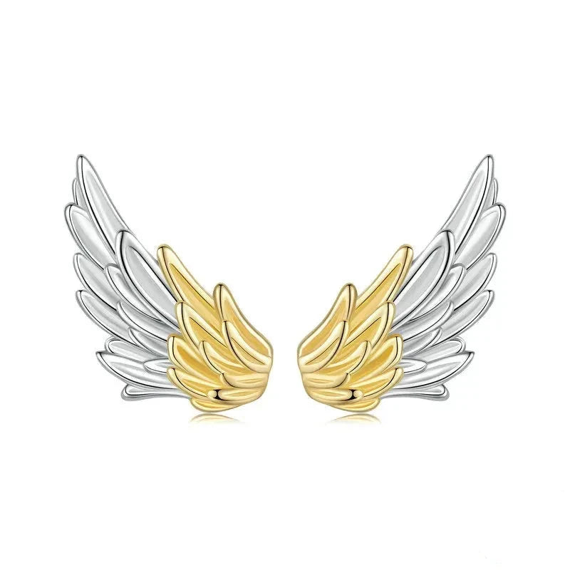 925 Sterling Silver Angel Wing Stud Earrings