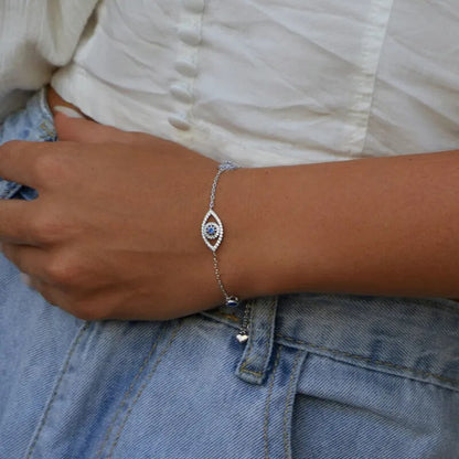 925 Sterling Silver Blue Zircon Evil Eyes Bracelet - TEA LU SHOP