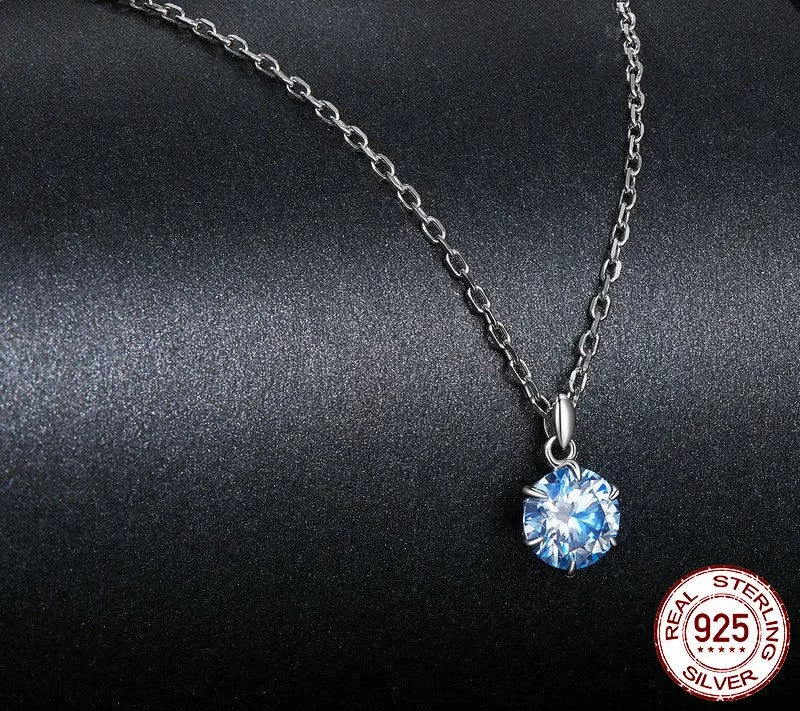 925 Sterling Silver 1CT Blue Moissanite Necklace - Shine Bright Store