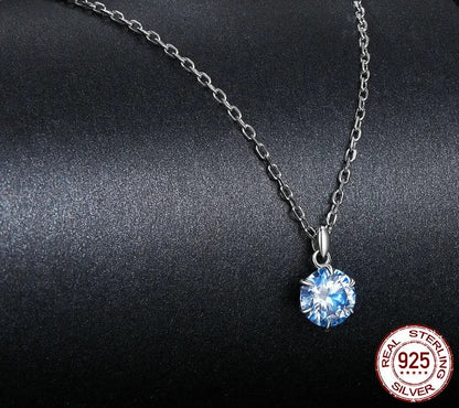 925 Sterling Silver 1CT Blue Moissanite Necklace - Shine Bright Store