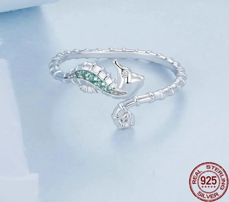 925 Sterling Silver Seahorse Open Rings