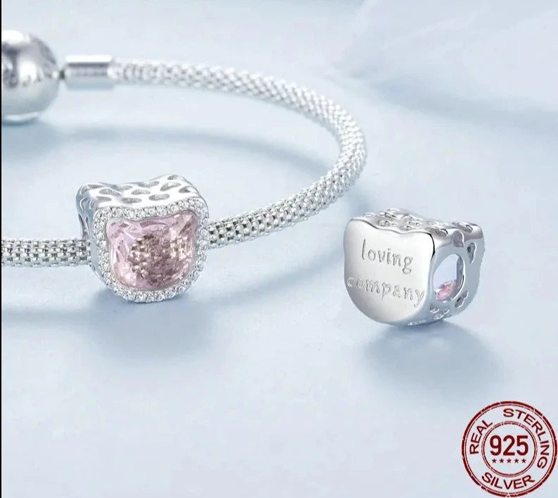 925 Sterling Silver Pink Kitty Charms