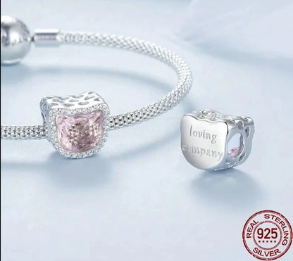 925 Sterling Silver Pink Kitty Charms