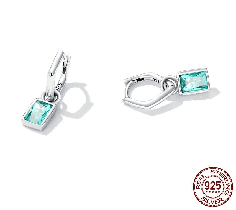 925 Sterling Silver Square Green Zircon Drop Earrings - TEA LU SHOP