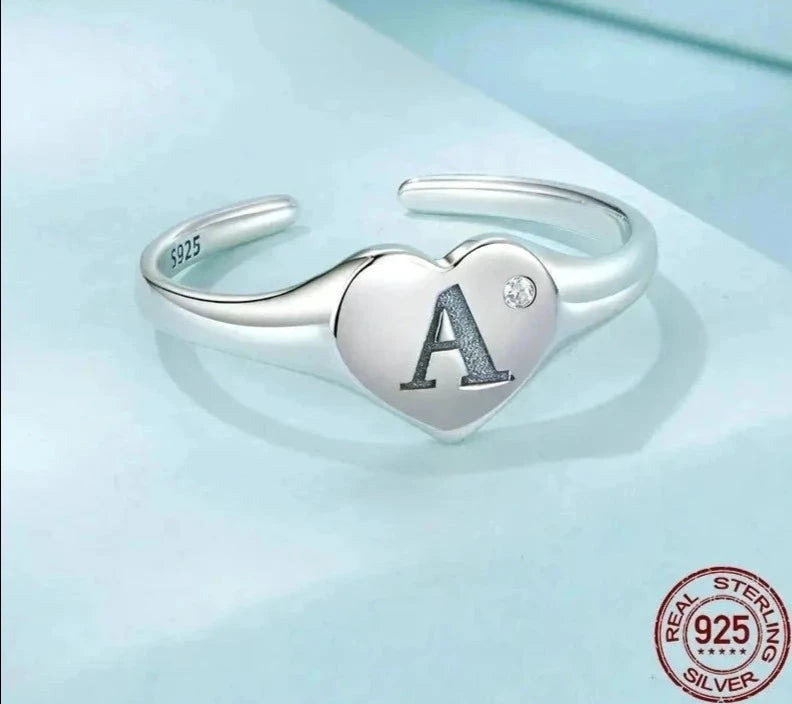 925 Sterling Silver Engraved Initial Letter Open Ring