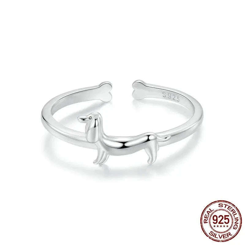925 Sterling Silver Cute Dachshund Ring