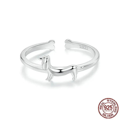 925 Sterling Silver Cute Dachshund Ring