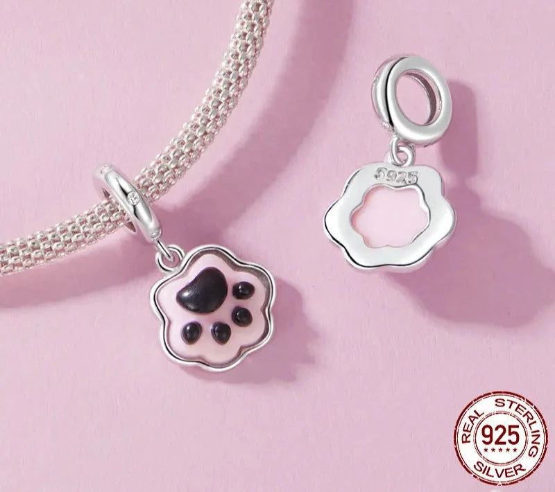 925 Sterling Silver Cute Pet Paws Charm