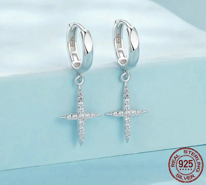925 Sterling Silver Dainty Cross Hoop Earrings