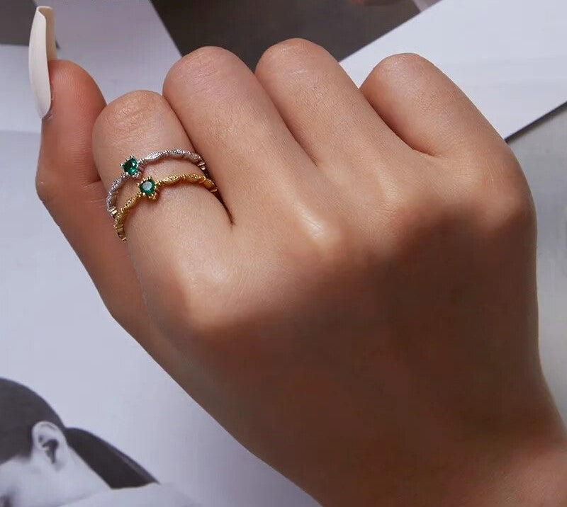 925 Sterling Silver Green Zircon Ring - TEA LU SHOP