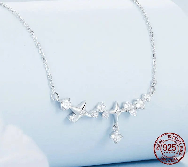 925 Sterling Silver CZ Elegant Starry Pendant Necklace - Shine Bright Store