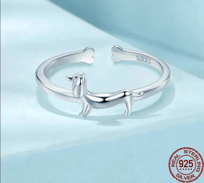 925 Sterling Silver Cute Dachshund Ring
