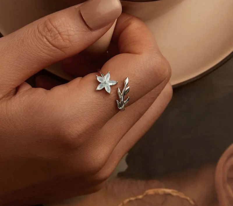 925 Sterling Silver Exquisite Flower Adjustable Open Ring - Shine Bright Store