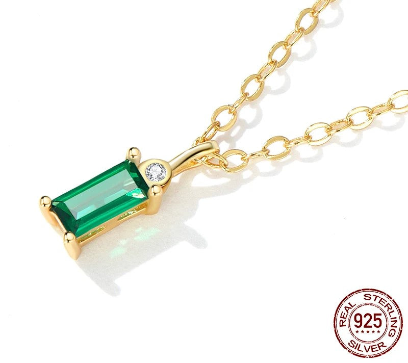 925 Sterling Silver Green Zircon Necklace - TEA LU SHOP