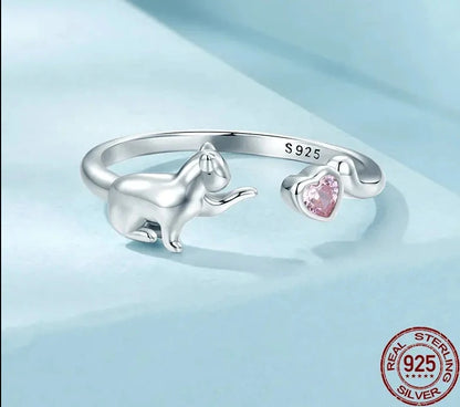 925 Sterling Silver Cute Cat Ring