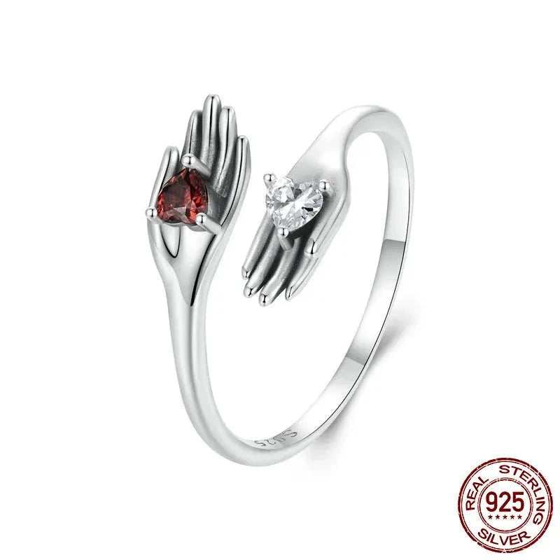 Guard Ring with Red Heart Shaped CZ