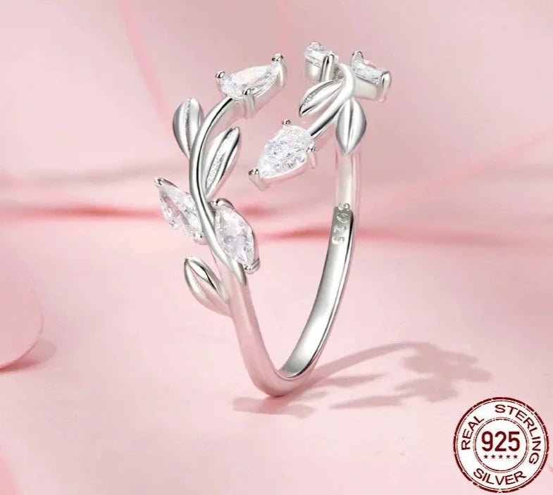 925 Sterling Silver Simple Leaf Adjustable Ring