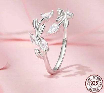 925 Sterling Silver Simple Leaf Adjustable Ring
