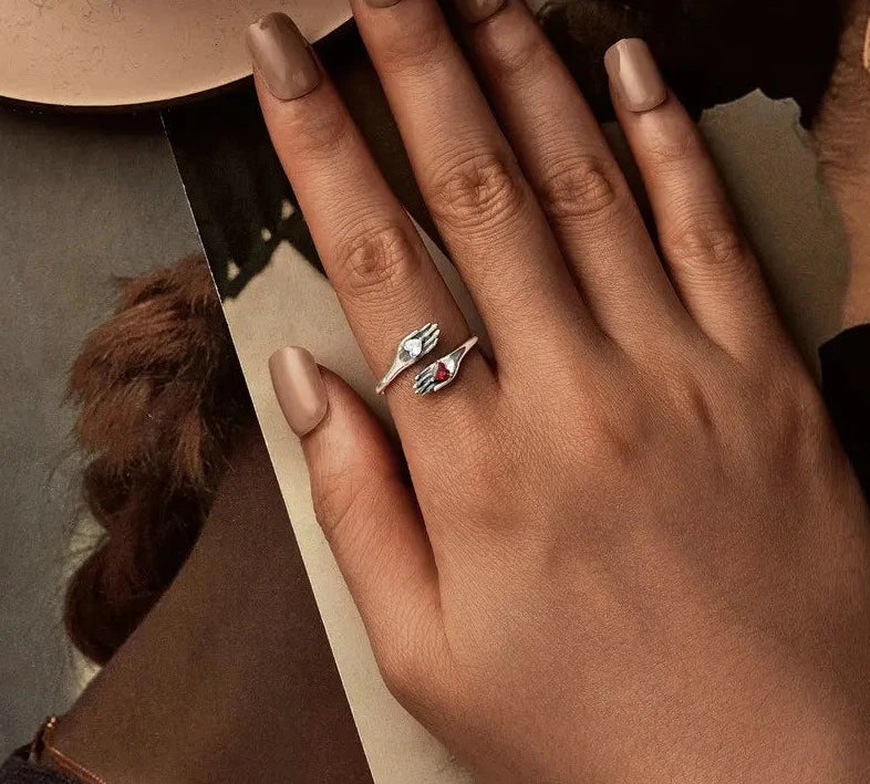 Guard Ring with Red Heart Shaped CZ