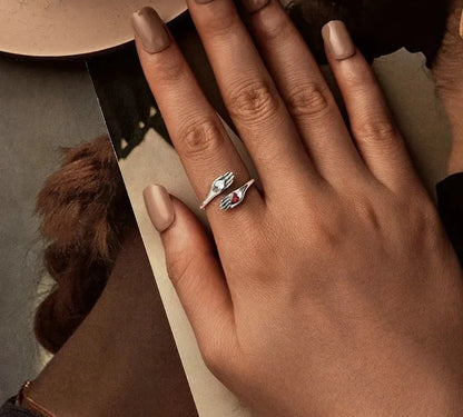 Guard Ring with Red Heart Shaped CZ