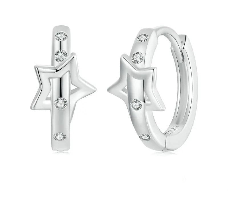 925 Sterling Silver CZ Star Hypoallergenic Small Hoop Earrings - Shine Bright Store