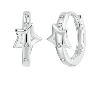 925 Sterling Silver CZ Star Hypoallergenic Small Hoop Earrings - Shine Bright Store