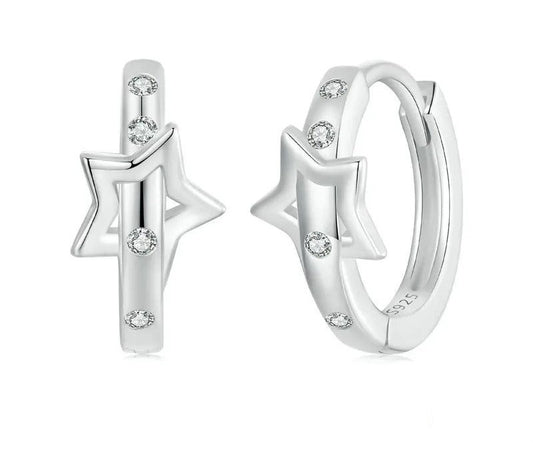 925 Sterling Silver CZ Star Hypoallergenic Small Hoop Earrings - Shine Bright Store