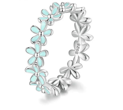 925 Sterling Silver Small Blue Flower Ring - TEA LU SHOP