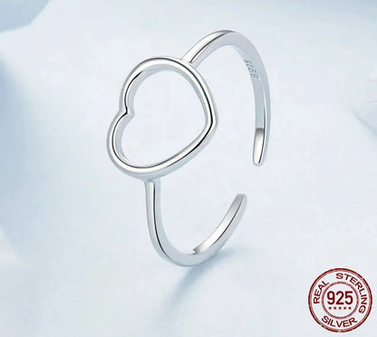 925 Sterling Silver Heart Open Ring
