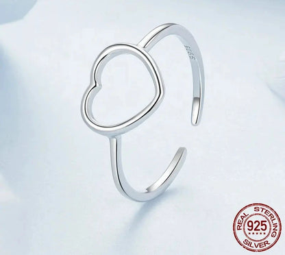 925 Sterling Silver Simple Heart Open Ring
