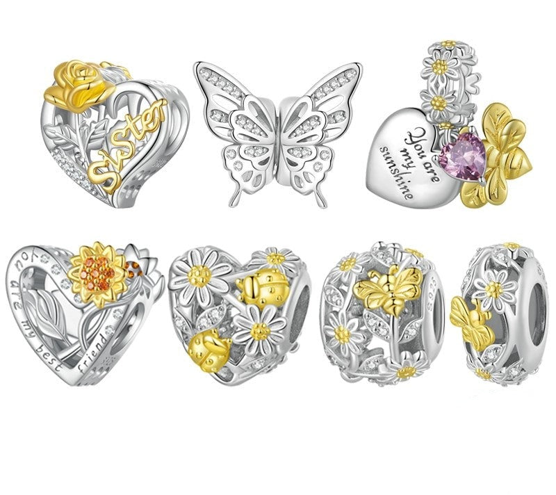 925 Sterling Silver Heart Sunflower Pendants - TEA LU SHOP
