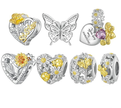 925 Sterling Silver Heart Sunflower Pendants - TEA LU SHOP