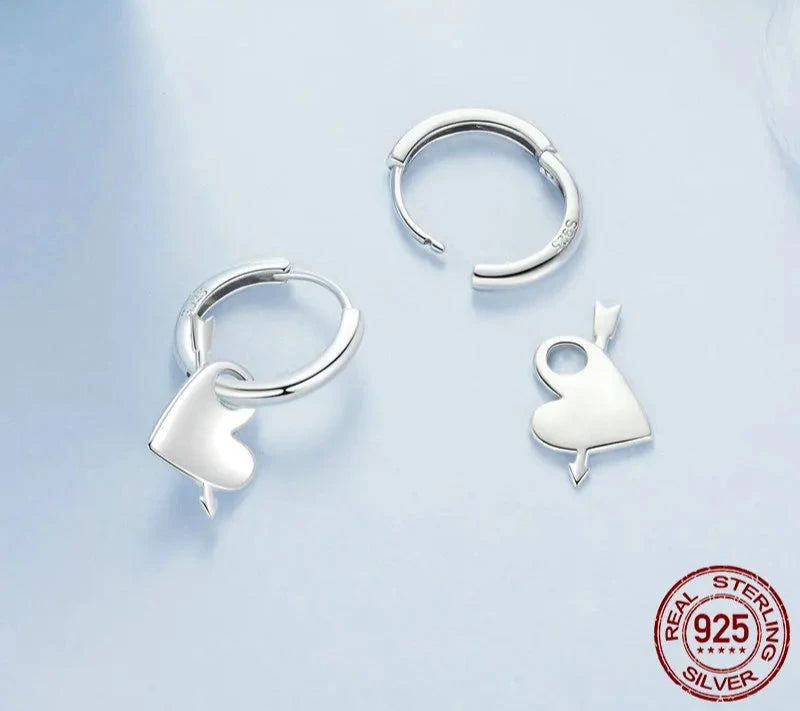 925 Sterling Silver Heart Hoop Earrings