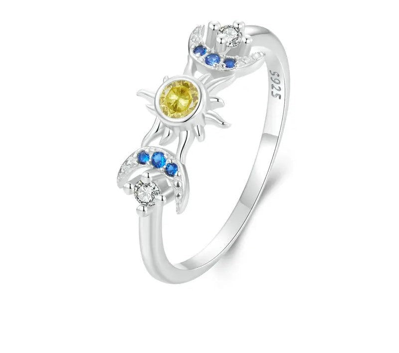 925 Sterling Silver CZ Sun and Moon Ring - Shine Bright Store