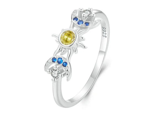 925 Sterling Silver CZ Sun and Moon Ring - Shine Bright Store